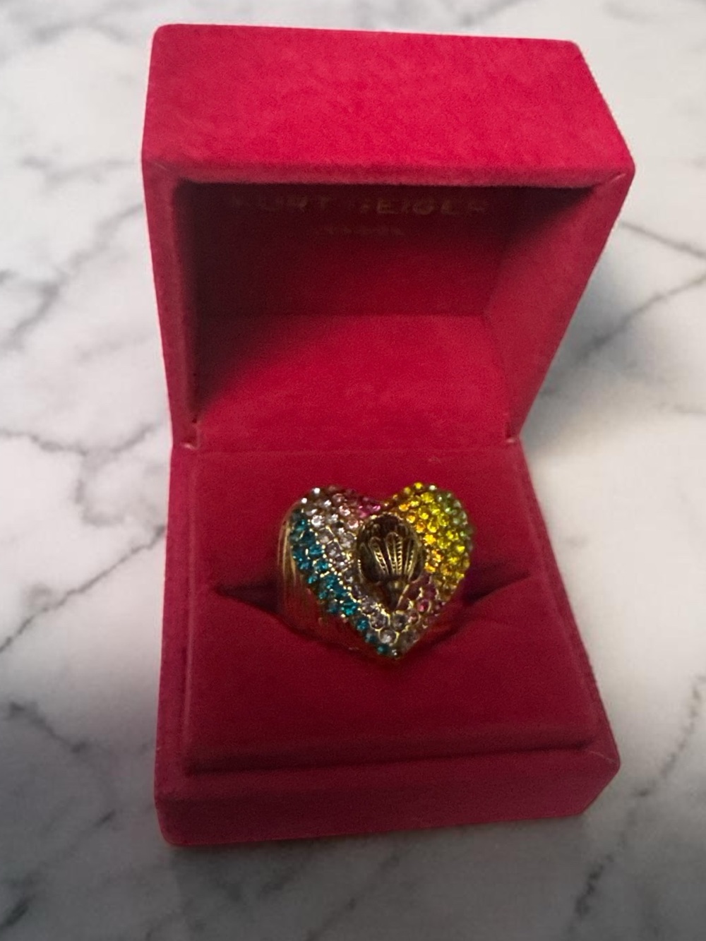 Kurt Geiger Rainbow Heart Crystal Ring
